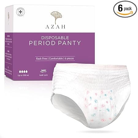 AZAH Period Panties For Women Leak Proof (Pack of 6) 500ml Absorbent Disposable Panties After Delivery and Night Period Panties With 360° Leak-Proof Technology | S-M